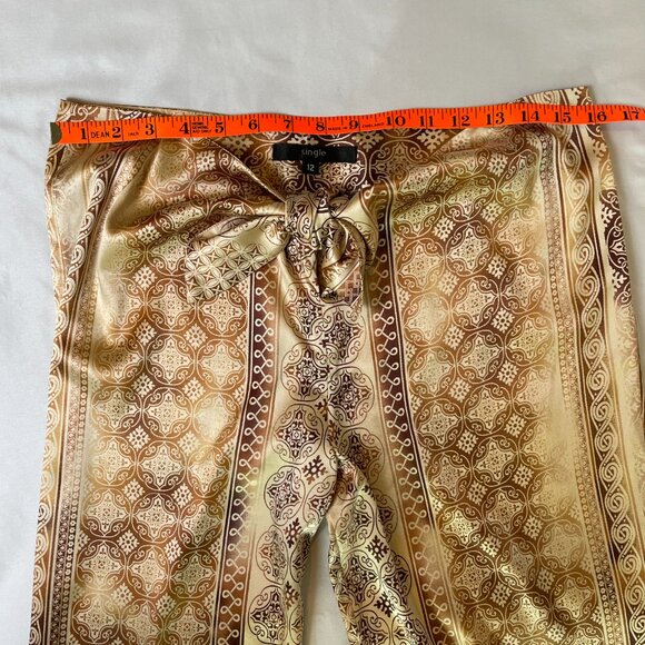 Vintage Y2k 100% Silk Stretch Pants Size 12 Boho Tie Front Straight Leg - Picture 7 of 13